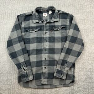 Levis Flannel Shirt Men's Medium Black Gray Plaid Button Up Casual Outdoors